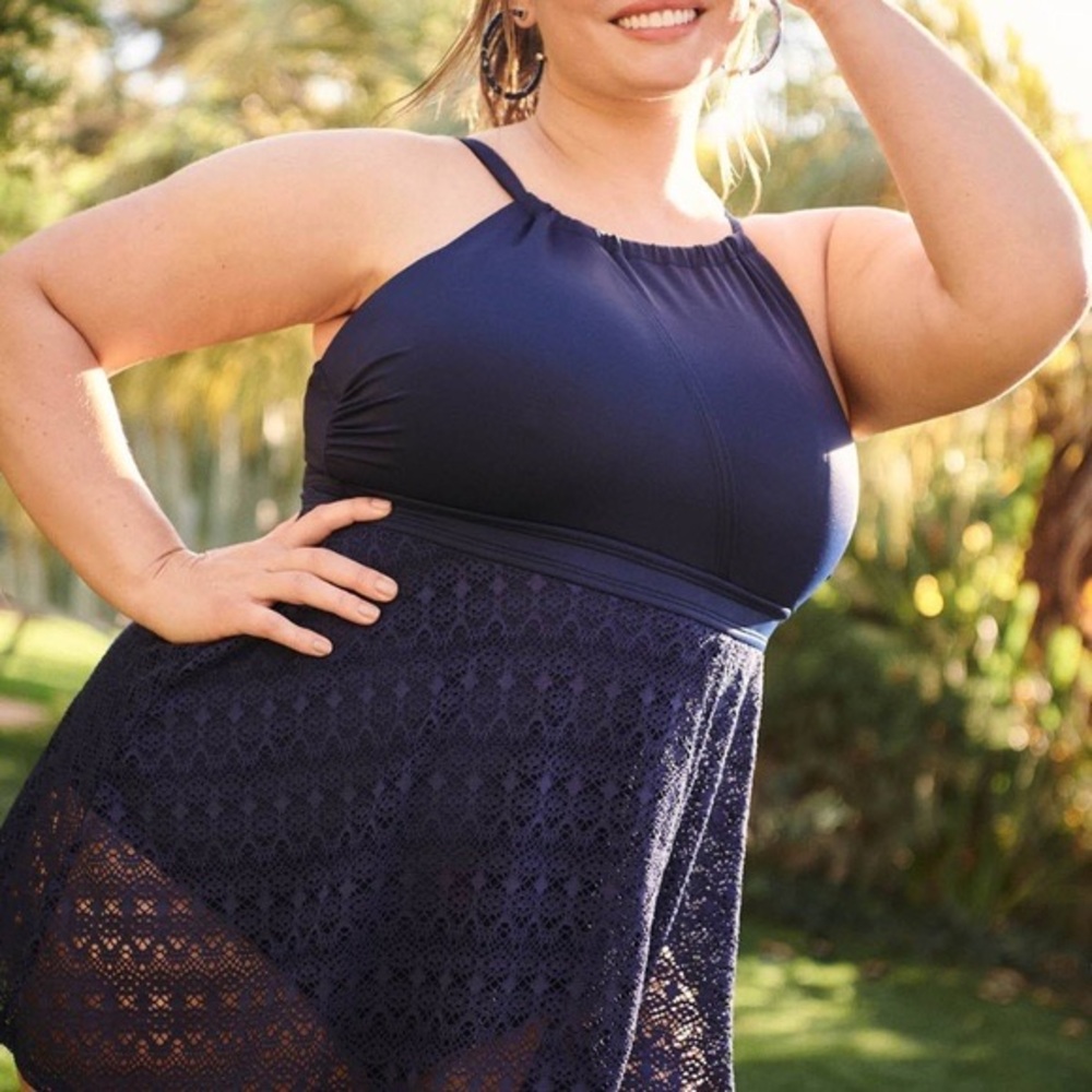 NWT Lane Bryant Cacique Navy Blue One Piece Swimsuit Dress
